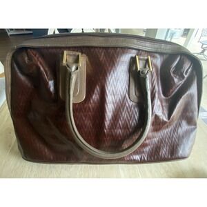Mario Valentino Boston Bag PVC Brown Leather V Printed Italy